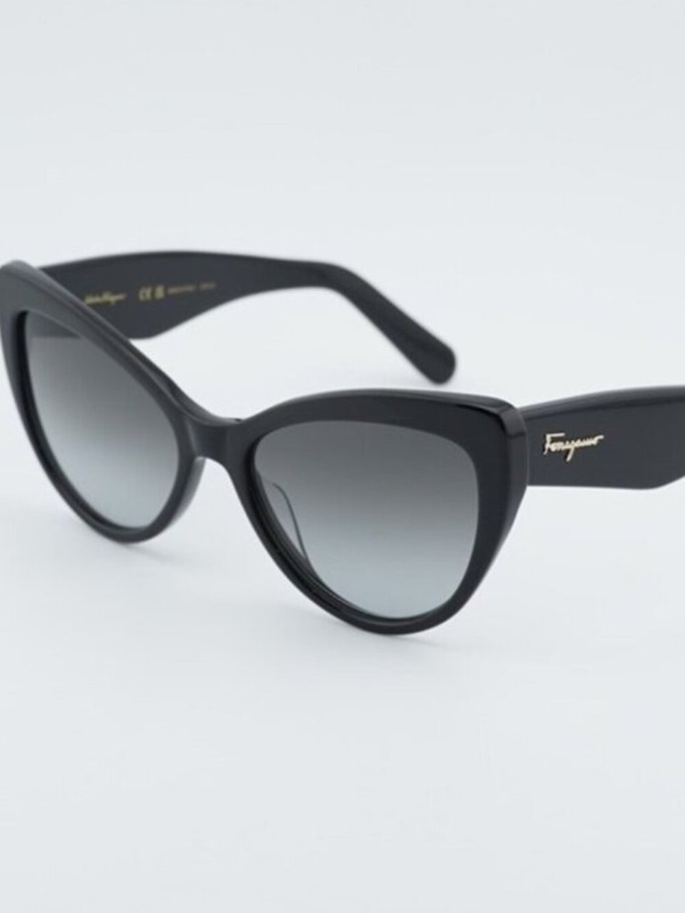 Salvatore Ferragamo SF930S 001 Sunglasses Black Cat Eye Frame, Grey Lenses